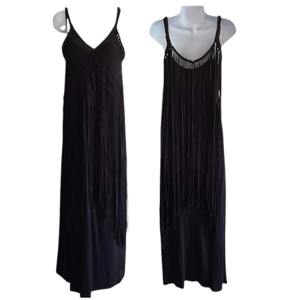DENIM & SUPPLY RALPH LAUREN Macrame Fringe Maxi Boho Dress Black Women's Small - Picture 2 of 16